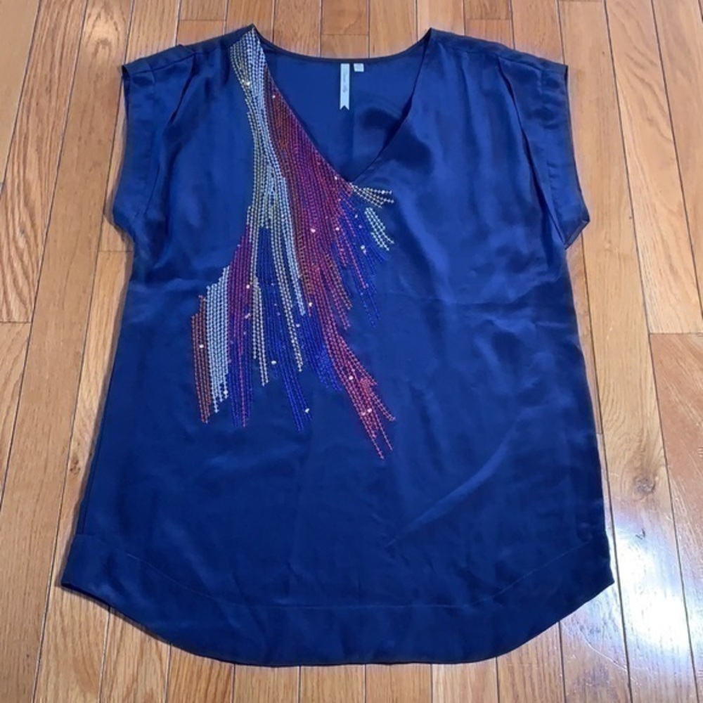 petticoat Alley Embellished Blouse V-Neck Sz XS